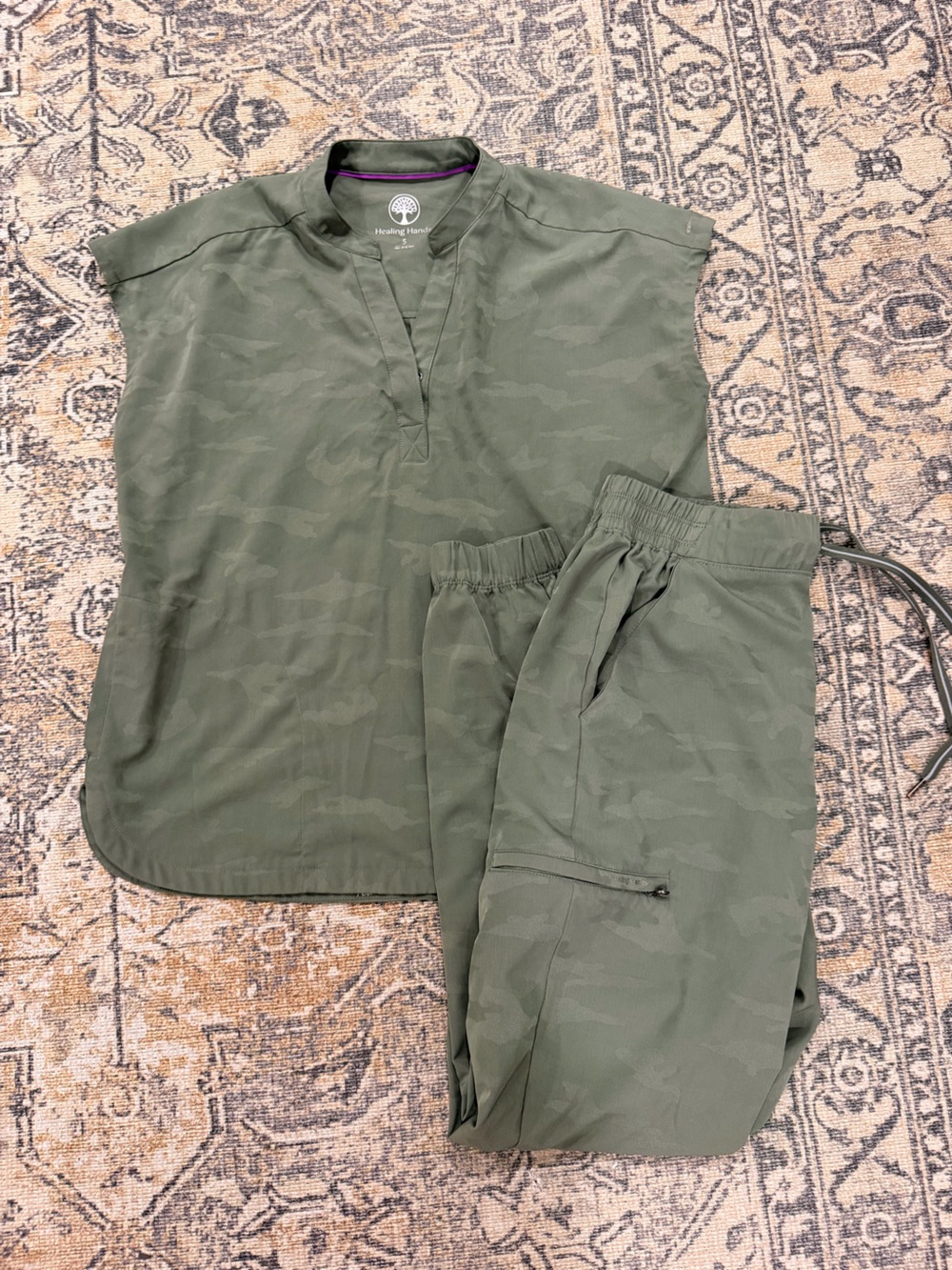 healing hands Olive Camo scrub set.